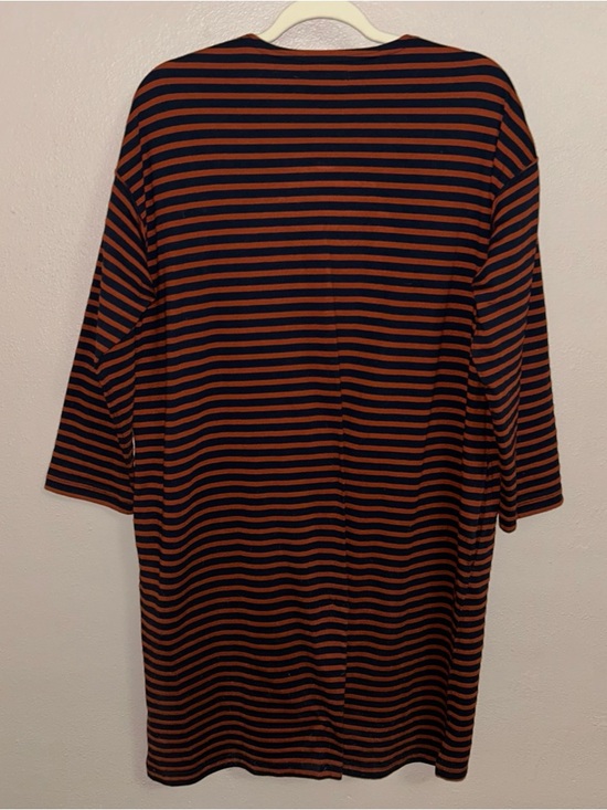 Striped Midi Dress with Chest Pocket - Black & Rust - Picture 2 of 4